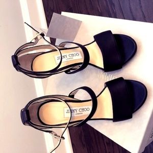 Jimmy Choo Black Leather Strappy Heel Sandal Sz 5